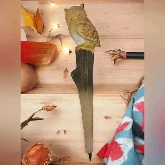 4 Hand Carved Wooden Animal Pens 1 Bear Hugging Log Holder 5 Pc Rustic Cabin - Picture 16 of 16